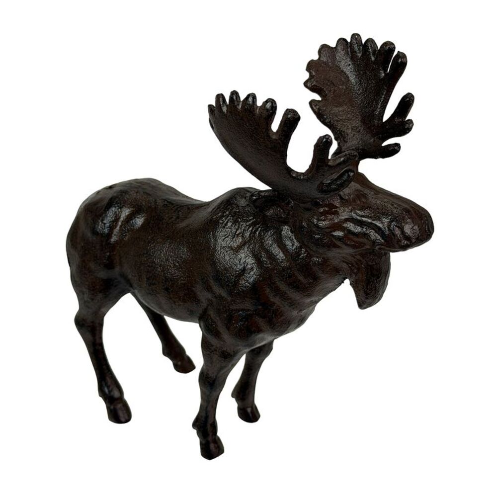 Cast Iron Moose Statue Brown Glossy Wildlife Sculpture 8.5 Inch Decor
